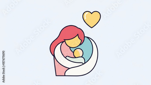 Mother tenderly holding newborn baby with love and care illustration