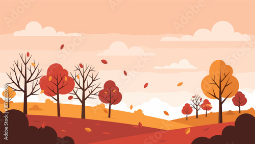 Autumn landscape with trees and falling leaves Autumn.