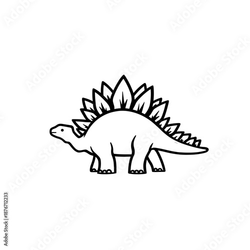 Stegosaurus. Stegosaurus simple black and white line art vector logo