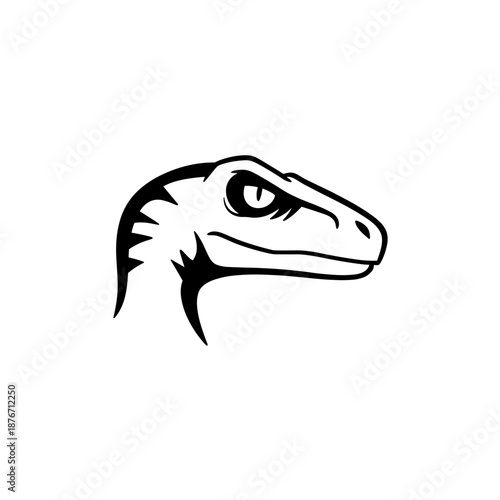 Velociraptor. Velociraptor simple black and white line art vector logo