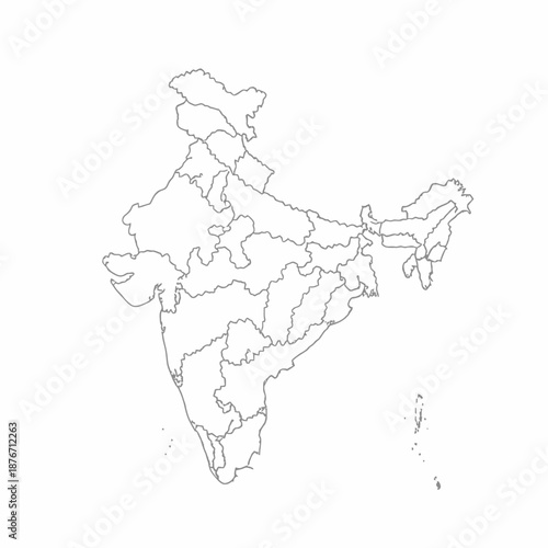 Outline map of India showing all states and union territories with clear borders.