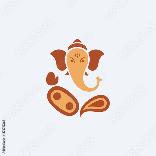 A minimalist, stylized illustration of Lord Ganesha in orange and brown tones, representing Hindu deity and spirituality.