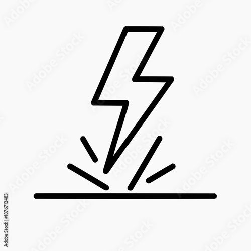 Line icon of a lightning bolt hitting ground — sudden impact, black on white, square minimalist style