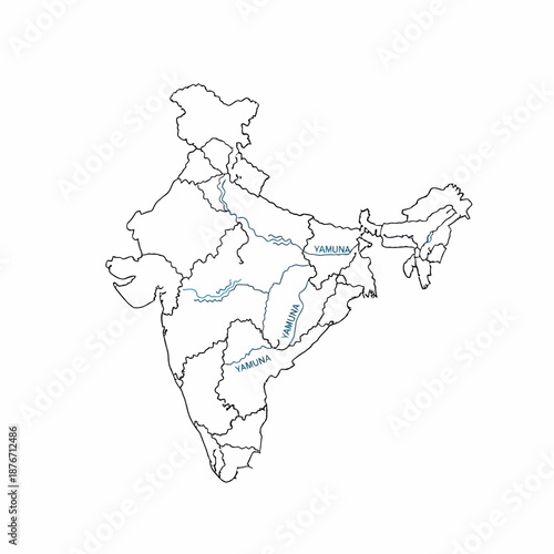 Outline map of India showing major rivers including the Yamuna, with state boundaries indicated.