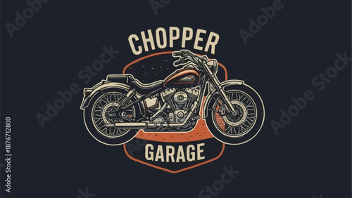Vintage Chopper Motorcycle Garage Emblem.