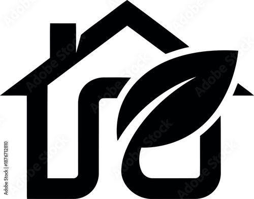 Modern house with leaf symbolizing ecofriendly living