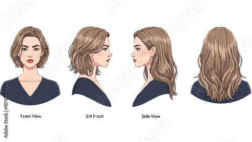 Womans Hair Styles Front Side and Back Views.