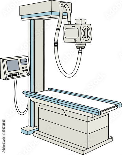 Isometric operating room with X-ray medical scan machine, displayed as a 3D isolated object, ideal for healthcare and medical diagnostic illustrations.