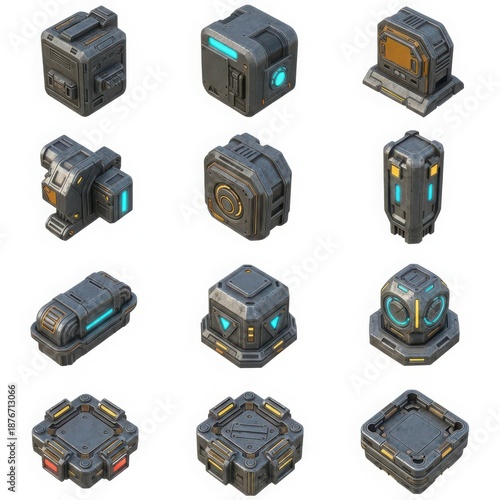 Collection of Sci-Fi Crates and Containers for Game Assets or Industrial Design.