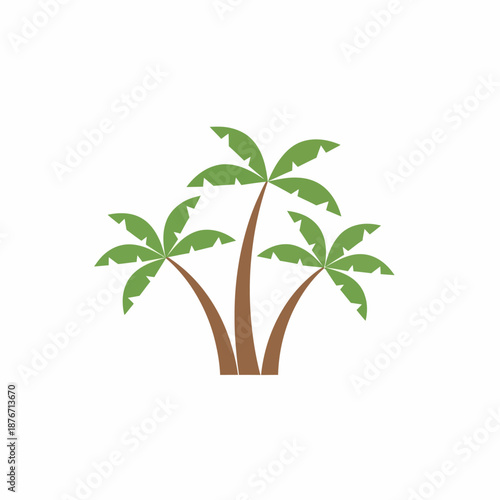 Simple graphic illustration of three tropical palm trees with green leaves and brown trunks on a white background.