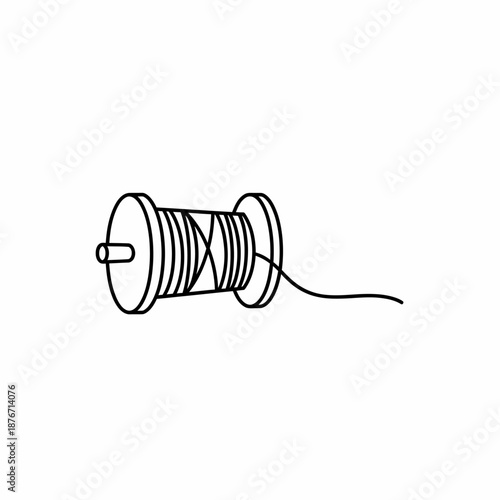 Simple line drawing of a spool of thread or wire with a loose end.