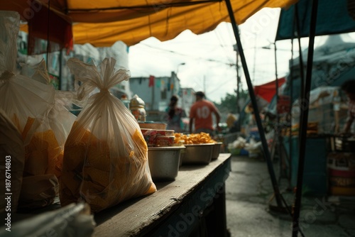 Close-up handwritten promo sign taped to Mexican street stall.