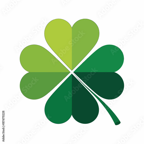 Stylized four-leaf clover graphic with heart-shaped leaves in varying shades of green, symbolizing luck and good fortune.