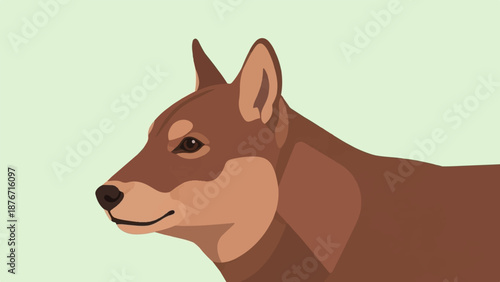 Stylized portrait of a brown canine with pointed ears and dark eyes on a pale green background