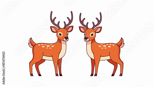 Two charming cartoon deer with antlers and spots stand side by side