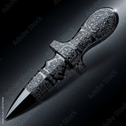 Obsidian carved with Aztec symbols perfect for warrior items