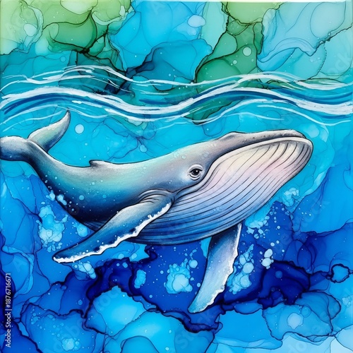 Ocean Whale Alcohol ink for water soft pastels for the body and