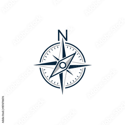 Stylized Compass Rose Icon with North Indicator for Navigation and Direction