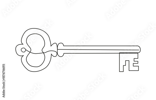 Continuous one line drawing of key. One line drawing illustration of key. Security concept continuous line art. continuous line drawing of key vector illustration.