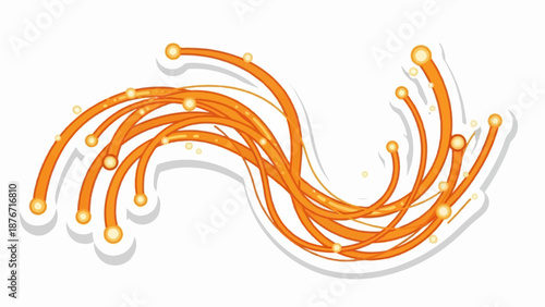 Swirling, glowing orange tendrils with luminous dots against a white background, creating a dynamic, abstract effect