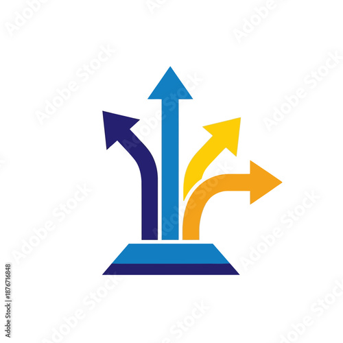 Four colorful arrows diverging from a single point, symbolizing multiple paths, choices, and business diversification strategy