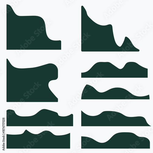 Set of 9 Dark Green Abstract Wavy Shape Vector Graphics