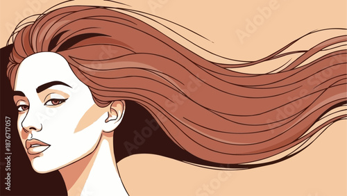 Woman with Long Flowing Red Hair Illustration.
