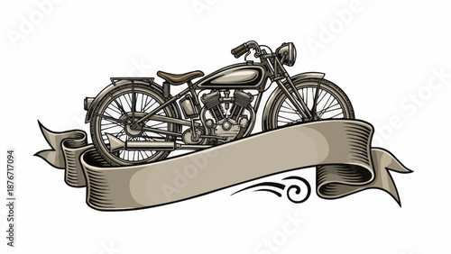 Vintage Motorcycle Emblem with Ribbon Banner.