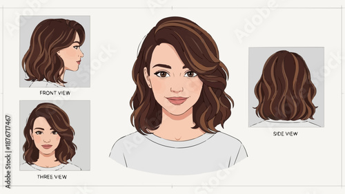 Womans Bob Hairstyle Shown From Multiple Angles.