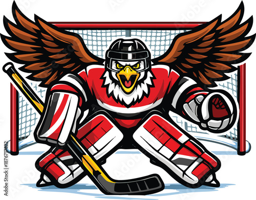 Eagle and Bear Ice Hockey Action Mascot Illustration Dynamic Sports Battle Scene