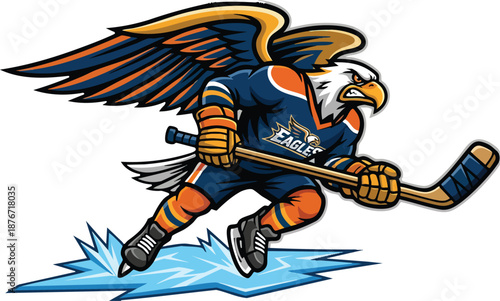 Eagle Golf Player Mascot Illustration Swinging Club with Wings Isolated on White Background