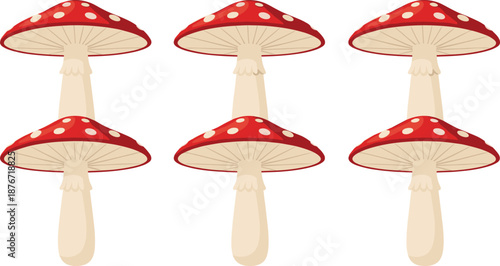 Red Mushroom Set Vector Illustration Isolated on White Background for Nature, Forest, Fantasy, and Decorative Design