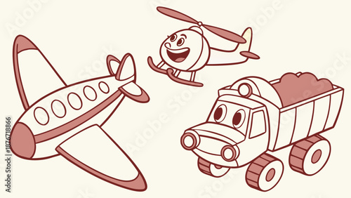 Colorful cartoon vehicles for kids