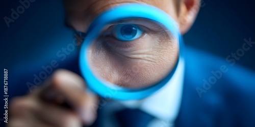Business documentation inspecting man with magnifier examine document sheet text detail analysis auditor check concept datum explore research professional paper control examining investigation people.