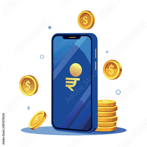 a smartphone with Indian rupee symbol, digital payment concept