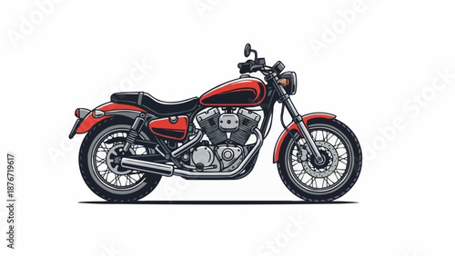 Classic Red Motorcycle Side View Isolated White Background.