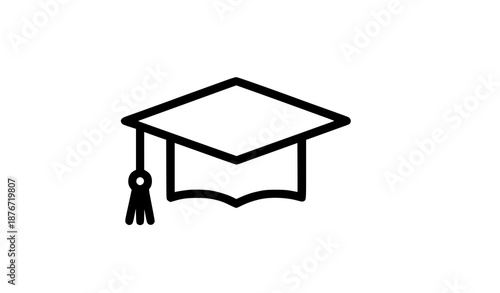 Minimal black stroke graduation cap icon vector for education and web design