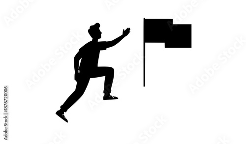 Cartoon vector of man climbing stairs to flag symbolizing success and goals