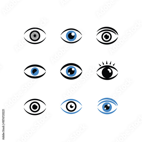 Set of eye icons vector illustration design cartoon human iris vision logo sight