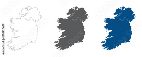 Ireland and Northern Ireland Line Map Set with White Blue and Grey Color Variations. Ireland and Northern Ireland plain map.