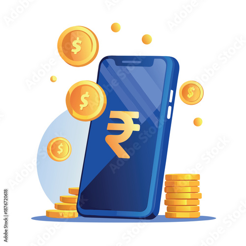 a smartphone with Indian rupee symbol, digital payment concept
