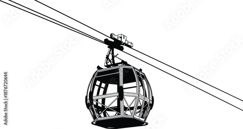 Gondola, cable, lift, transport, mountain, ski, silhouette, black, white, illustration, engineering, travel, scenic, suspended, aerial, ropeway, cabin, tourism, structure, adventure, elevation, design