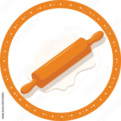 Wooden Rolling Pin on Dough Icon for Bakery and Pastry Cooking ConceptsWooden Rolling Pin on Dough Icon for Bakery and Pastry Cooking Concepts