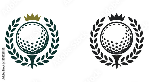 Royal golf club championship emblem, including crown and laurel wreath, vector logo illustration for golf tournament branding, elite sporting academy, premium event design, and luxury sports vector 