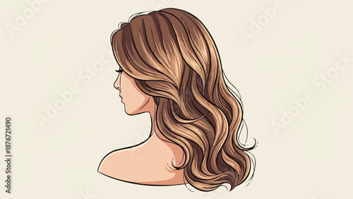 Beautiful Wavy Brown Hair Illustration.