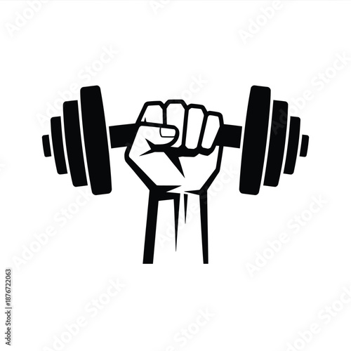 a black and white fist holding a dumbbell