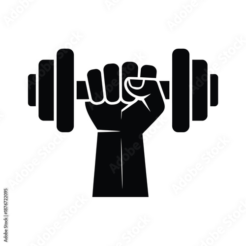 A strong fist clenching a barbell symbolizing power and physical fitness