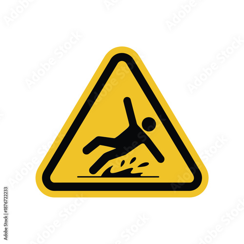 Yellow triangular sign depicting a falling person warning of a slip hazard