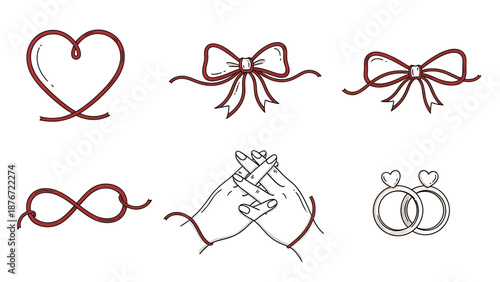 Elegant wedding illustration featuring intertwined rings and bows
