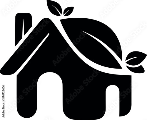 Modern house with green leaf design ecofriendly home icon